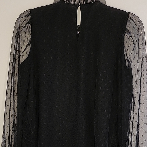 NWOT Express Black Sheer Polka Dot Blouse - Picture 5 of 11